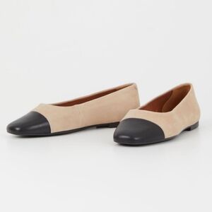 Vagabond Beige Suede Black Leather Cap Toe Ballet Flats